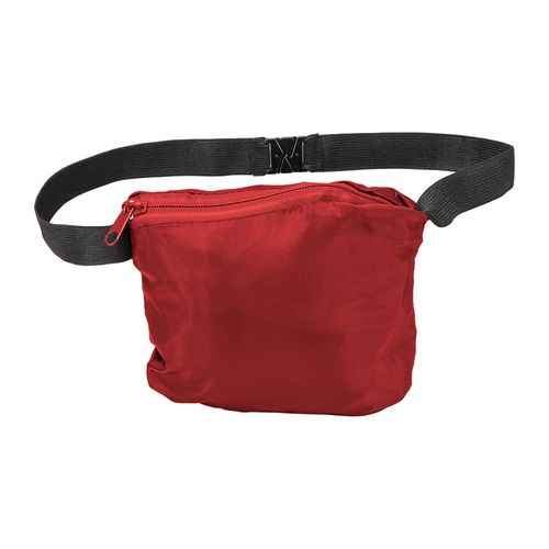 190T polyester windbreaker with fold-away hood with zip. Folds up into a waist bag