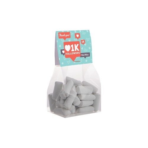 Blokzakje met kopkaartje en 100 gram snoep Blokzakje met kopkaartje en 100 gram snoep