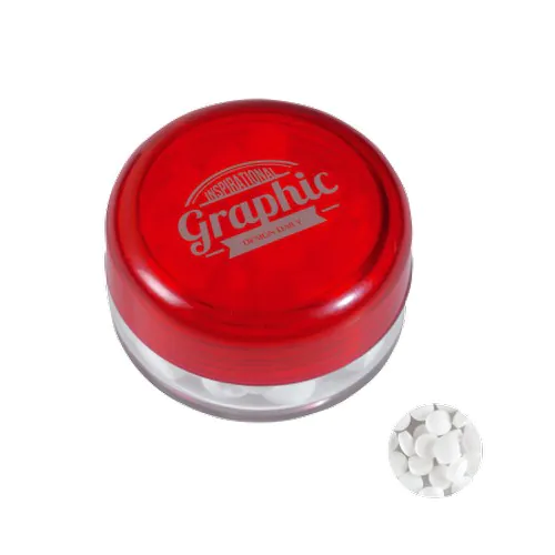 Kunststof rond potje met extra sterke `triangle` mintjes Kunststof rond potje met extra sterke `triangle` mintjes