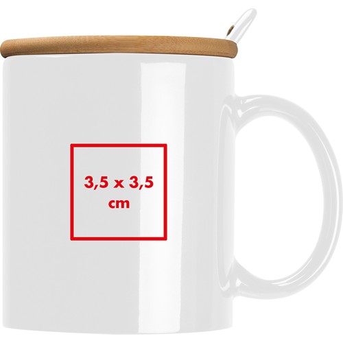 Ceramic mug with spoon and bamboo lid