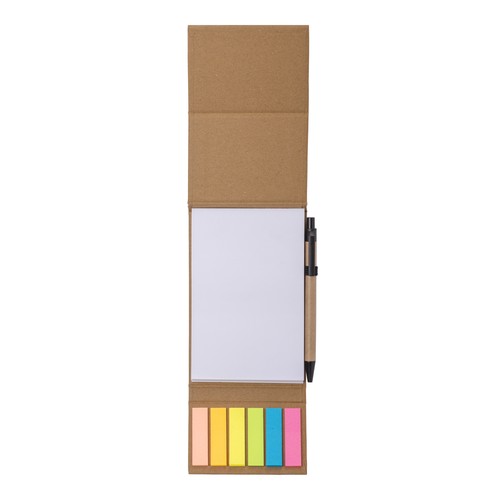 Notepad with bamboo cover (70 sheets), sticky notes, ballpen and phone holder. Notepad with bamboo cover (70 sheets), sticky notes, ballpen and phone holder.