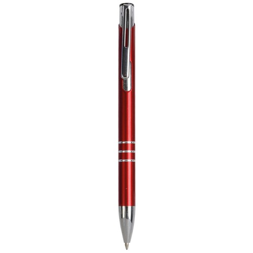 Penna a scatto in metallo con decorazione a 3 anelli e particolari cromati Penna a scatto in metallo con decorazione a 3 anelli e particolari cromati