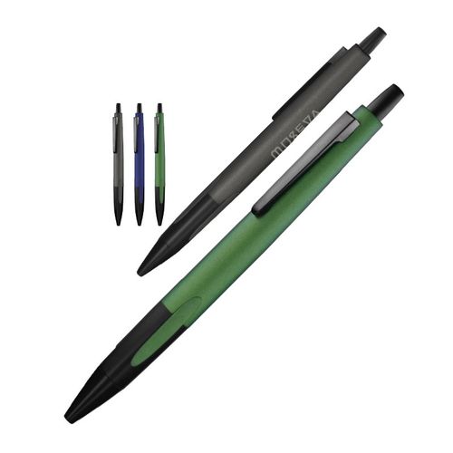 PLASTIC BALL PEN WITH BLUE INK METAL BARREL AND CLIP