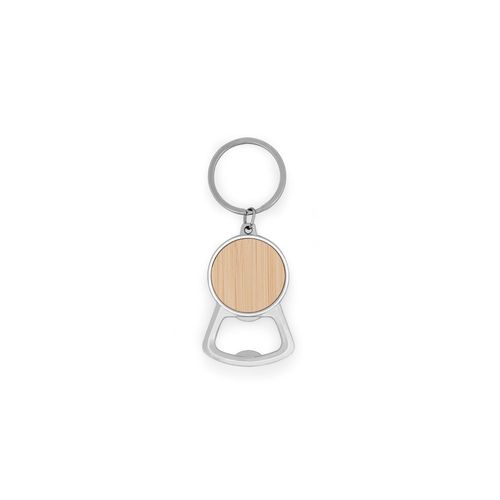 MEEKO. Iron keychain with a round shape in zinc and bamboo MEEKO. Iron keychain with a round shape in zinc and bamboo