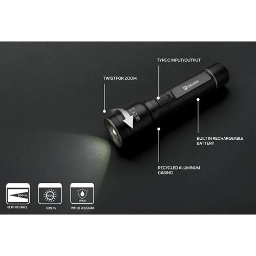 Linterna resistente recargable USB de aluminio reciclado RCS Linterna resistente recargable USB de aluminio reciclado RCS