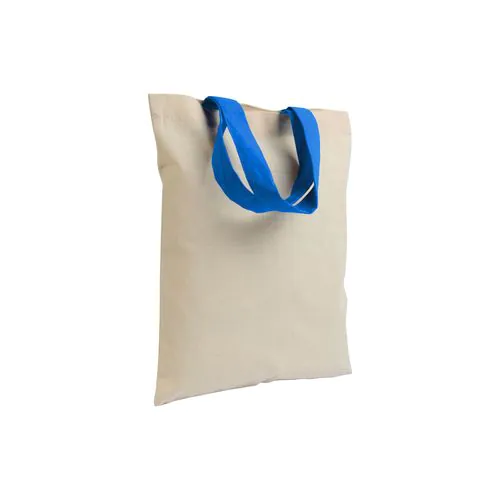 Mini sac à provisions en coton naturel recyclé de 140 g/m2 avec poignées colorées Mini sac à provisions en coton naturel recyclé de 140 g/m2 avec poignées colorées