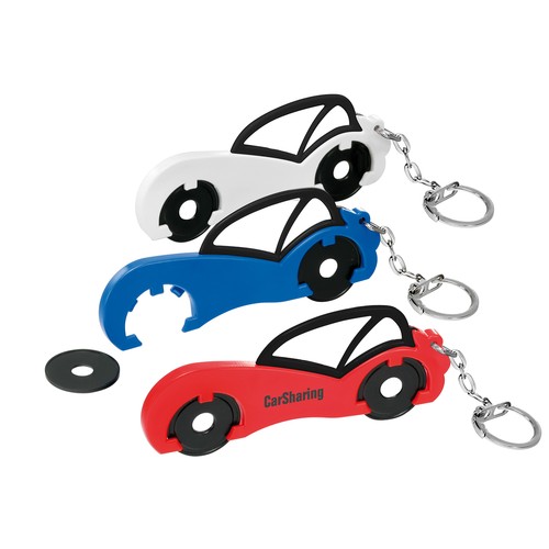 Chiphouder met twee winkelwagenmuntjes 1€ "auto"