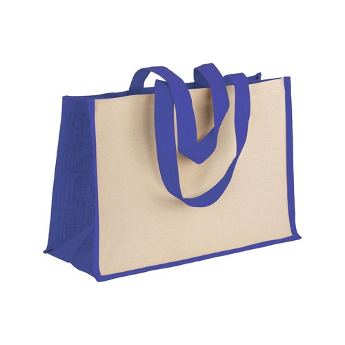 280 g/m2 cotton shopping bag with jute details, long handles and gusset 280 g/m2 cotton shopping bag with jute details, long handles and gusset