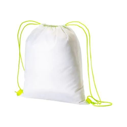 210T white polyester backpack with choke closure and colored cords 210T white polyester backpack with choke closure and colored cords