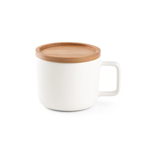FANGIO. Kubek ceramiczny z bambusową podstawą i pokrywką 220 mL