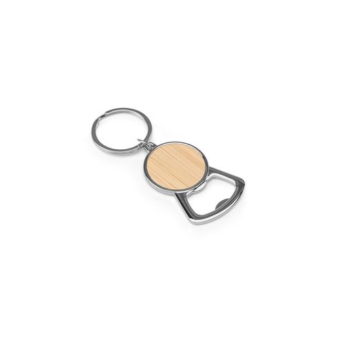 MEEKO. Iron keychain with a round shape in zinc and bamboo MEEKO. Iron keychain with a round shape in zinc and bamboo