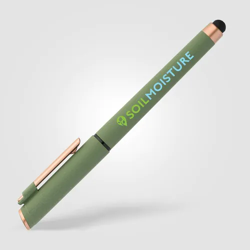 Penna gel York con gommino touch-screen in plastica riciclata e dettagli in bronzo Penna gel York con gommino touch-screen in plastica riciclata e dettagli in bronzo