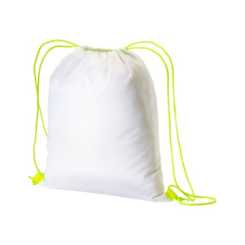 210T white polyester backpack with choke closure and colored cords