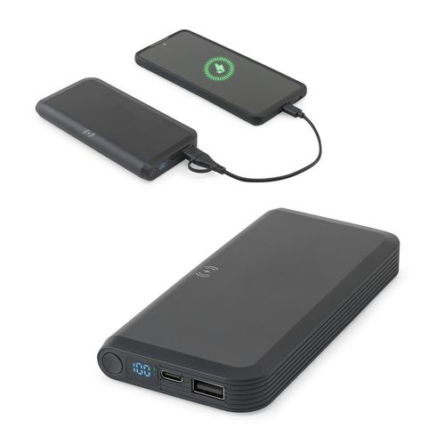 BECKER 10. 10.000 mAh power bank in recycled ABS (100% rABS) with 15W superfast wireless charger BECKER 10. 10.000 mAh power bank in recycled ABS (100% rABS) with 15W superfast wireless charger