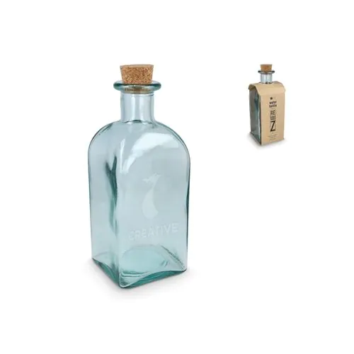 InSideOut Vierkante Gerecycled glas Waterfles ReuuZ met kurkstop 1L InSideOut Vierkante Gerecycled glas Waterfles ReuuZ met kurkstop 1L