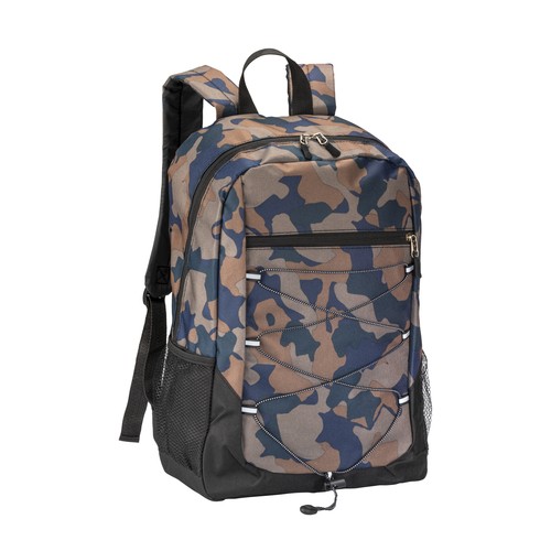 600D polyester 4-pocket backpack (two mesh side pockets). Padded straps and back 600D polyester 4-pocket backpack (two mesh side pockets). Padded straps and back