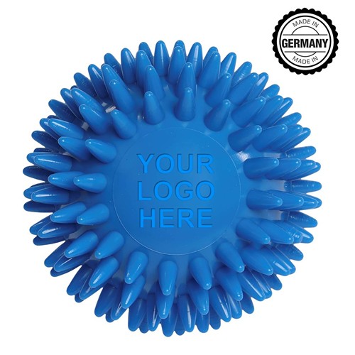 Balle de massage hérisson avec gaufrage rond (78 mm, bleu), "Made in Germany"