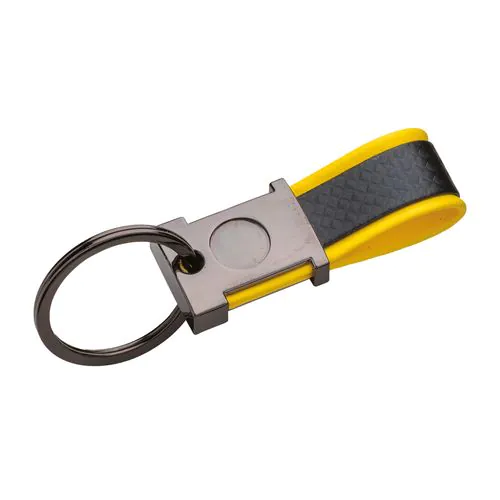 Porte-clés en métal bruni et PU bicolore, avec un espace adapté au logo en résine Porte-clés en métal bruni et PU bicolore, avec un espace adapté au logo en résine