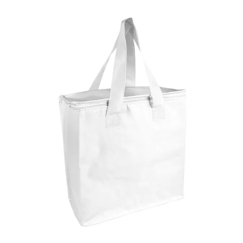 Laminated PP cooler bag 120 g/m2, coloured handles, zipper closure