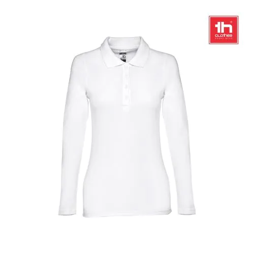 THC BERN WOMEN WH. Polo da donna a manica lunga in cotone cardato