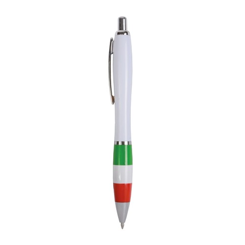 ABS plastic snap pen with white barrel, Italian flag-coloured grip and metal clip ABS plastic snap pen with white barrel, Italian flag-coloured grip and metal clip