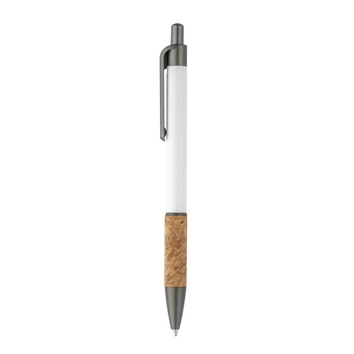 Aluminum pen with cork handle, burnished clip, top and tip