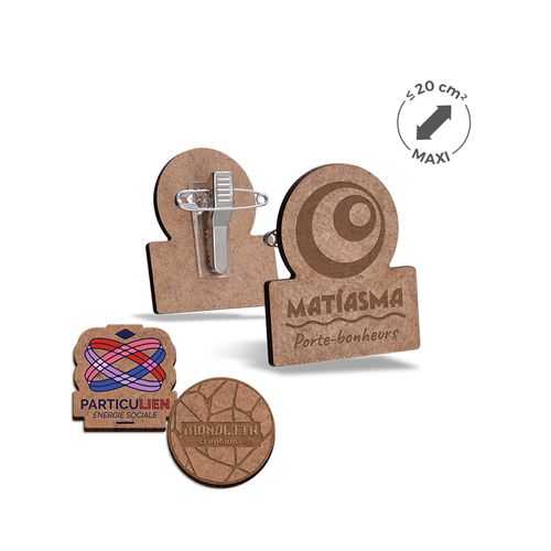 3MM THICK MDF BADGE WITH CLIP PIN  20CMv MAX
