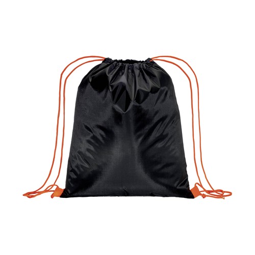 210T black polyester backpack with choke closure and colored cords 210T black polyester backpack with choke closure and colored cords