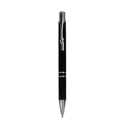 Aluminium snap pen with rubberised grip with 2 chrome trim rings