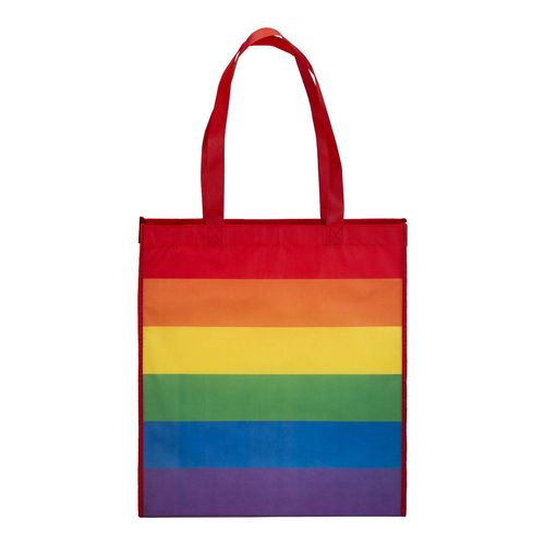 Shopper arcobaleno in r-pet 80g/m2, manici lunghi e soffietto Shopper arcobaleno in r-pet 80g/m2, manici lunghi e soffietto
