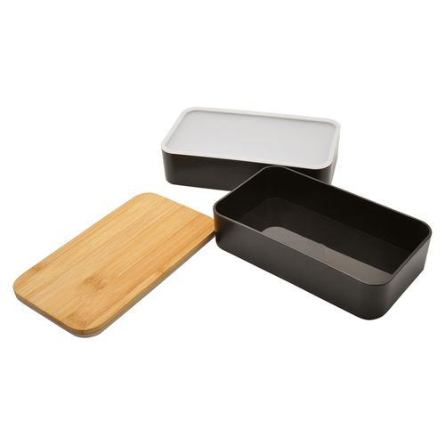 Bento 'Nagano', noir, avec couvercle en bambou Bento 'Nagano', noir, avec couvercle en bambou
