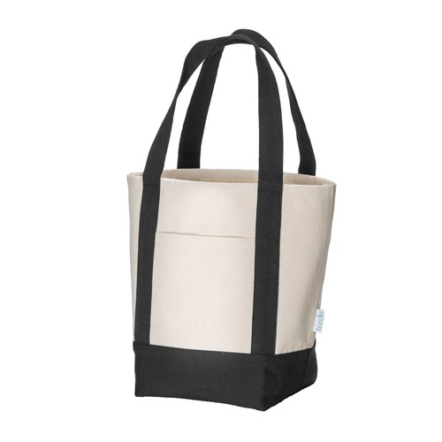 Mini borsa shopper in cotone riciclato da 340 g/m2 con manici e base colorati. GRS Mini borsa shopper in cotone riciclato da 340 g/m2 con manici e base colorati. GRS