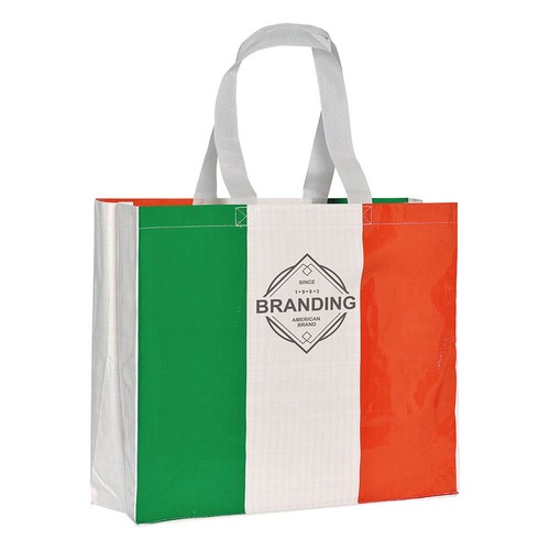 Shopper avec soufflet en PP laminé 120g/m2, anses longues en ruban