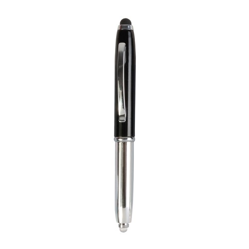 Mini penna in plastica color argento, con cappuccio e clip in metallo, con luce Mini penna in plastica color argento, con cappuccio e clip in metallo, con luce