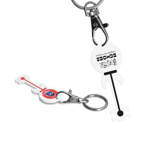 PORTE-CEL MOUSQUETON AVEC JETON FORME GUITARE PORTE-CEL MOUSQUETON AVEC JETON FORME GUITARE