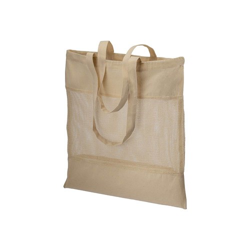 135 g/ m2 natural cotton shopping bag with net on the central part, long handles