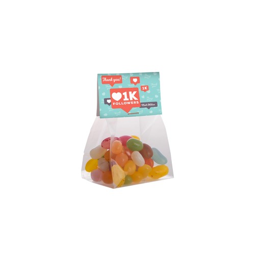 Blokzakje met kopkaartje en 50 gram snoep Blokzakje met kopkaartje en 50 gram snoep
