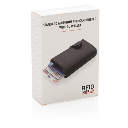 Standard aluminium RFID cardholder with PU wallet Standard aluminium RFID cardholder with PU wallet