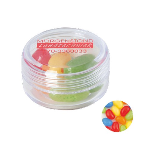 Boîte plastique ronde avec jelly beans Boîte plastique ronde avec jelly beans