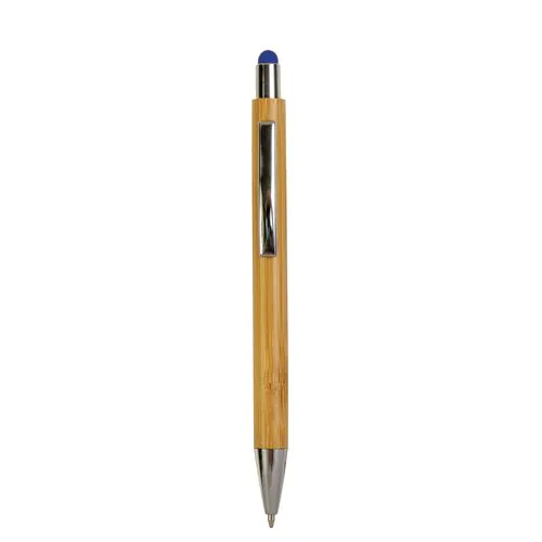 Bamboo barrel push ball pen with colored touch point and chrome tip