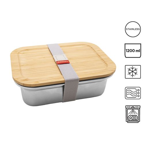 Bento 'Osaka', stainless steel for microwave, with bamboo lid Bento 'Osaka', stainless steel for microwave, with bamboo lid