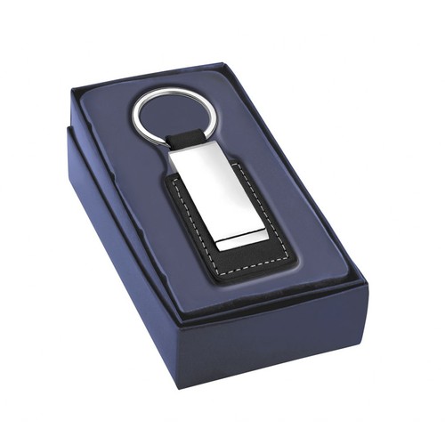 PORTE-CLÉS MÉTAL BRILLANT - CUIR NOIR