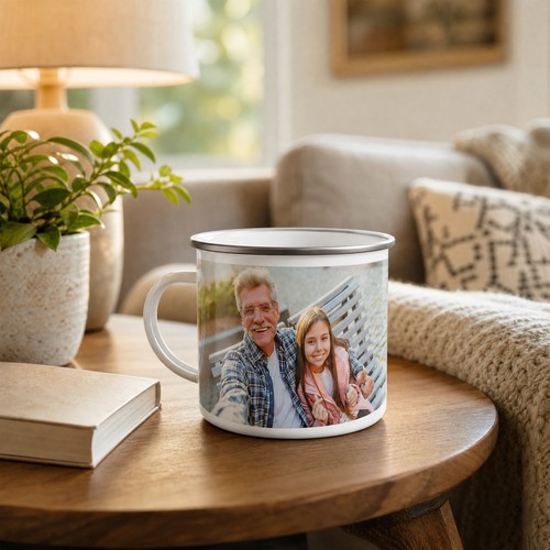 Custom Enamel Mugs - Metal with Steel Rim, Made to Order Custom Enamel Mugs - Metal with Steel Rim, Made to Order