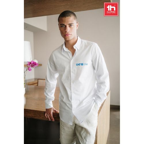 THC PARIS WH. Camicia da uomo in popeline a maniche lunghe. colore bianco THC PARIS WH. Camicia da uomo in popeline a maniche lunghe. colore bianco