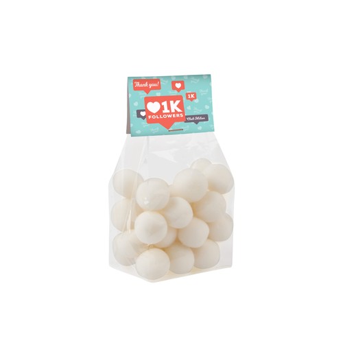 Blokzakje met kopkaartje en 150 gram snoep Blokzakje met kopkaartje en 150 gram snoep