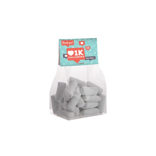 Blokzakje met kopkaartje en 100 gram snoep Blokzakje met kopkaartje en 100 gram snoep