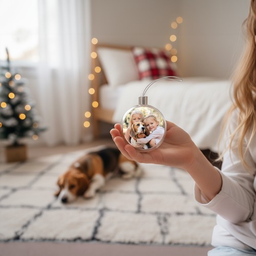Boule de Noël Photo Personnalisée – Cristalline, Pleine Couleur