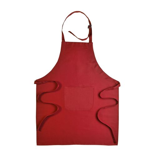 30% cotton/70% polyester (180 g/m2) long cooking apron with front pocket and plastic buckl