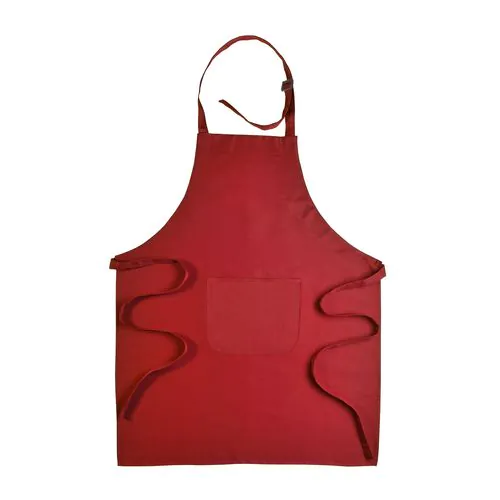 30% cotton/70% polyester (180 g/m2) long cooking apron with front pocket and plastic buckl