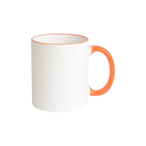 White grade A ceramic mug with coloured handle and edge, For dishwashers White grade A ceramic mug with coloured handle and edge, For dishwashers